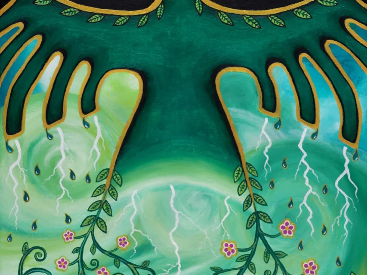 Michelle Defoe (Red Cliff Band of Lake Superior Chippewa), Ziigwan Binesi – Spring Thunderbird, 2018. Courtesy of the artist