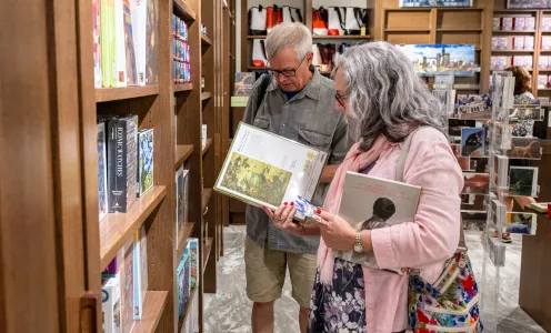 Patrons perusing the puzzle aisle at the Detroit Institute of Arts&#039; Shop