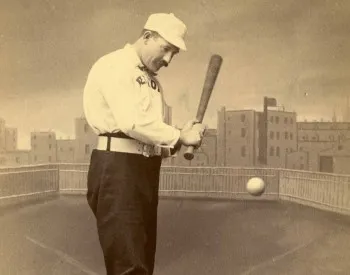 Dan Brouthers swinging a baseball bat