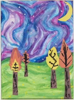 Kyara Inostroz, "Fall Trees," mixed media 2D, grade 5, Teacher: Kendra Lincourt.