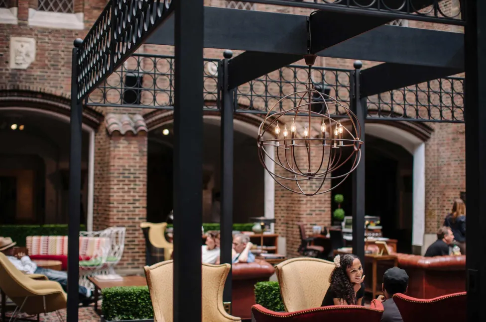 Guests enjoy relaxing atmosphere and delicious food in Kresge Court.