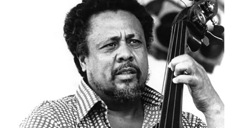 Charles Mingus pictured playing bass