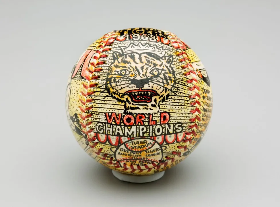 Detroit Tigers 1968 World Champions ball, 1969, pen and ink on leather. Artist: George Sosnak.