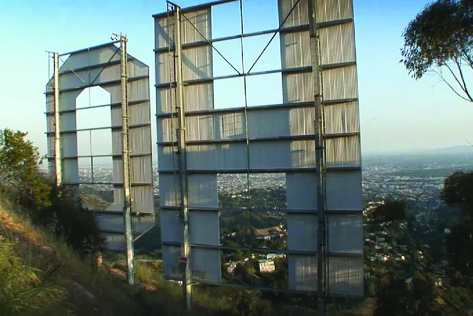 The back view of the "HO" in the Hollywood sign