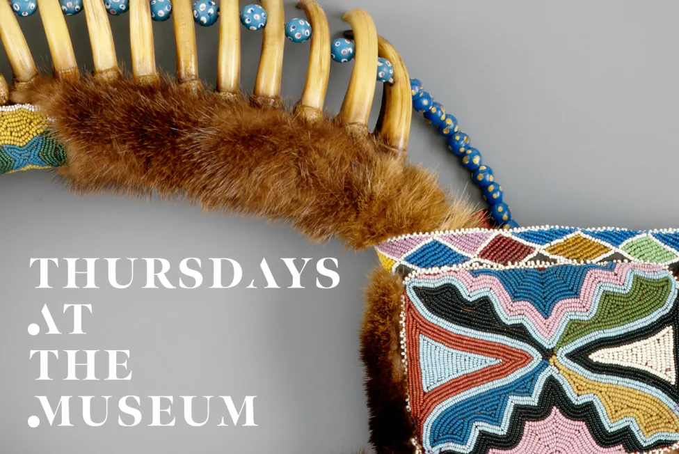 Thursdays at the Museum logo placed on top of an example of Indigenous work in the collection