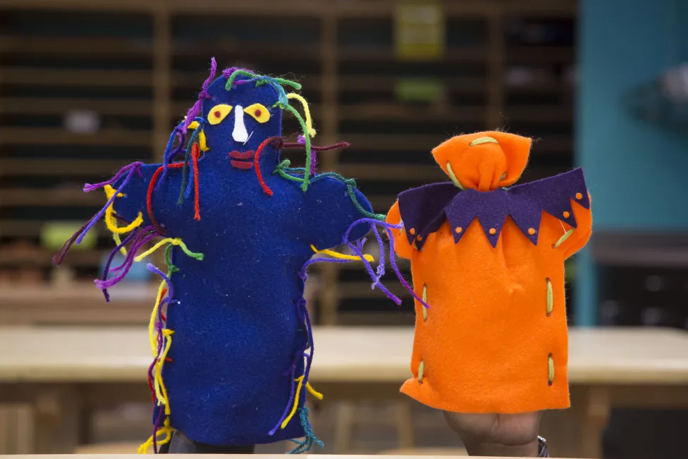 Examples of hand puppets made in the DIA art-making studio