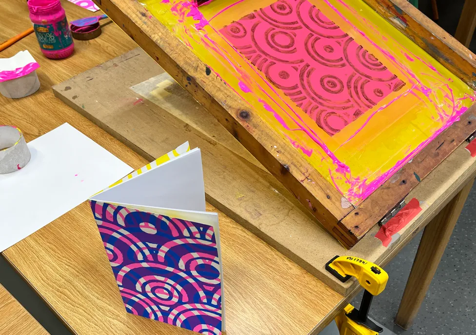 Examples of screenprinting from Melissa Dettloff's workshop