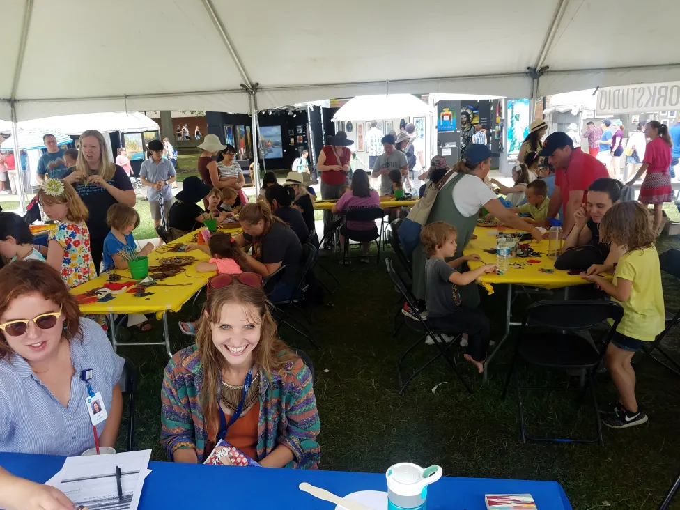 Visitors at the DIA off-site art-making tent
