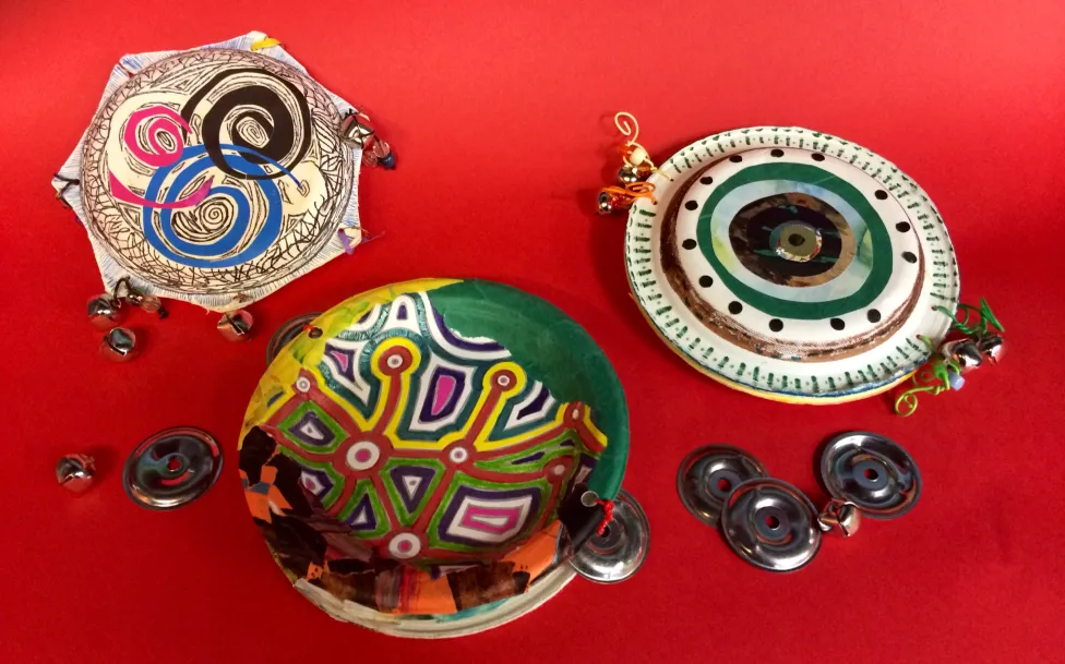 Examples of tambourines made by DIA Studio staff