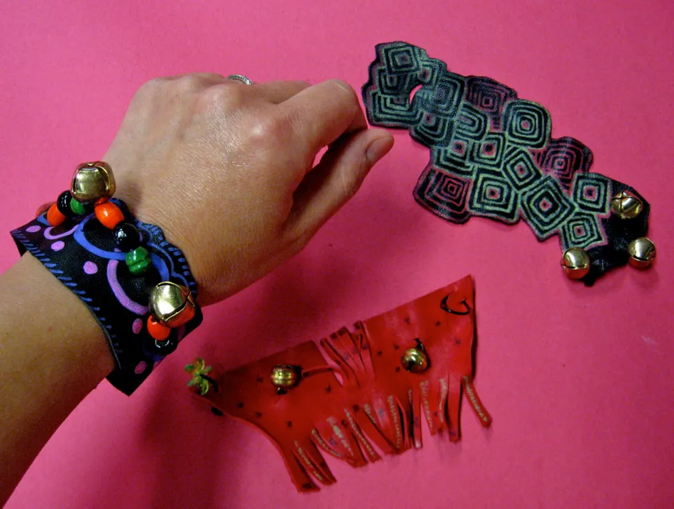 Examples of wrist and ankle rattles made in the DIA's Art-Making studio
