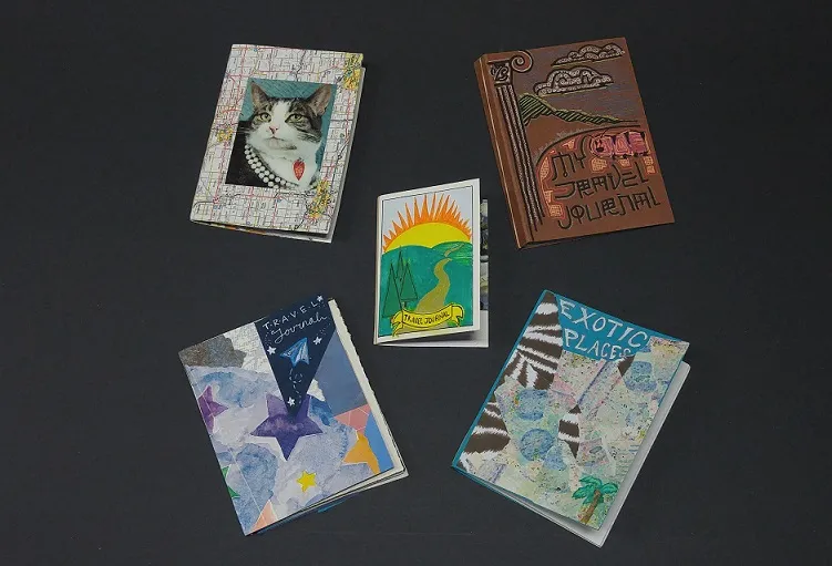 Examples of travel journals made in the DIA's Art-Making Studio