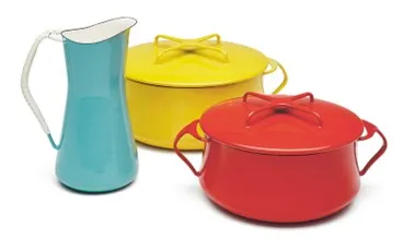 Examples of Scandinavian kitchenware in bold, primary colors.
