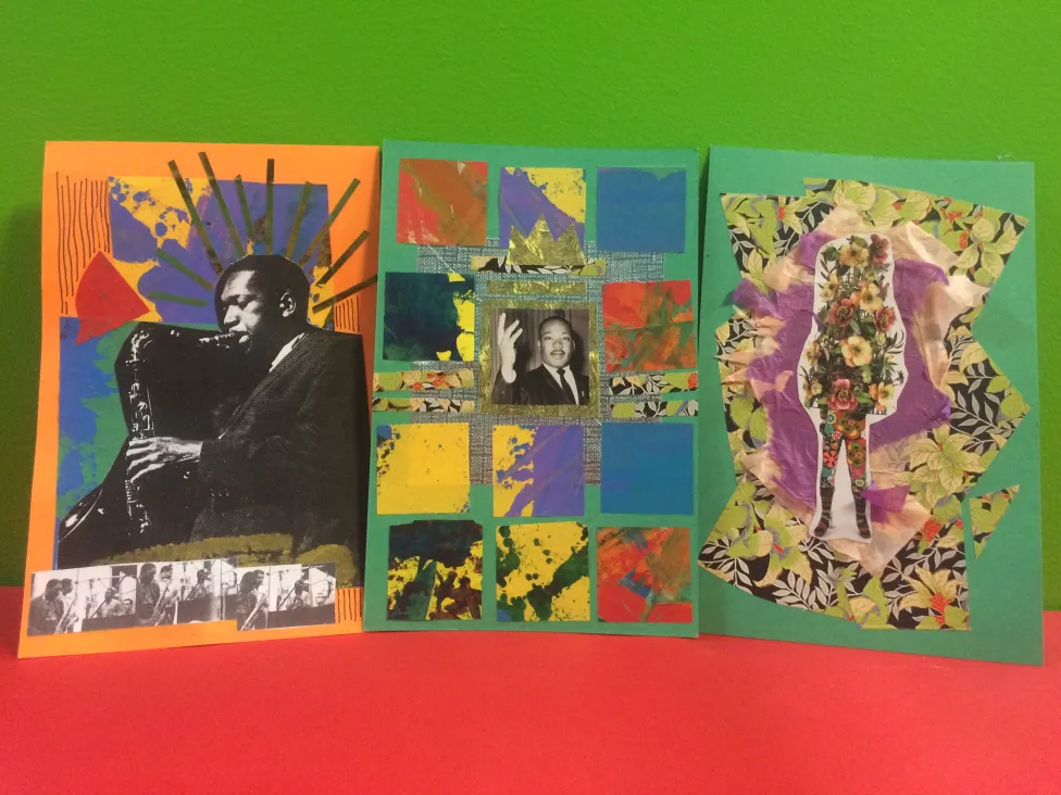 Collage portraits made in the DIA's Artmaking studio