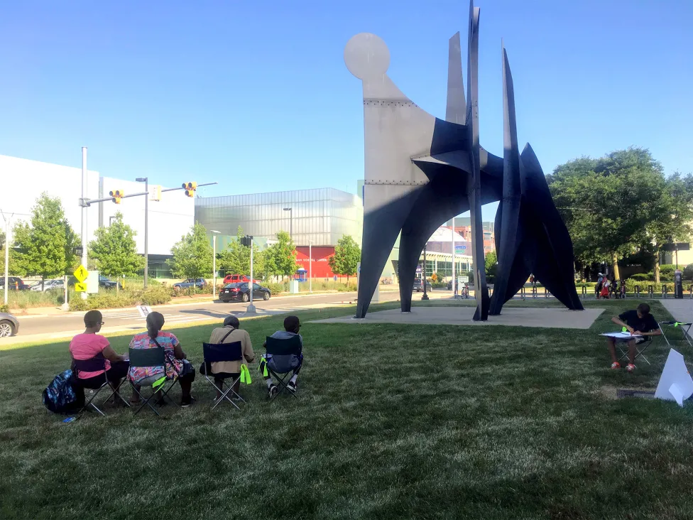 Drawing on the John R lawn