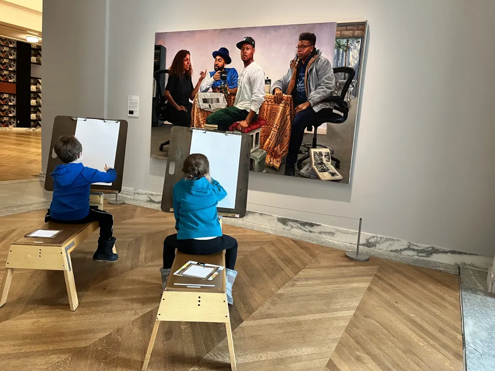 Patrons drawing in Kresge reception