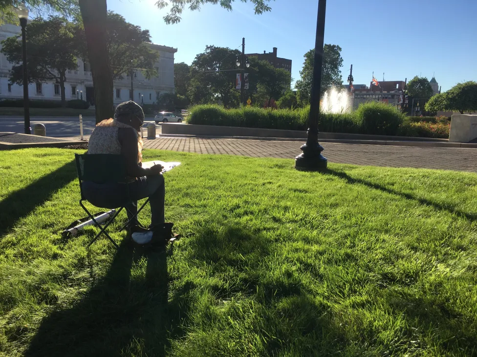 Drawing on the DIA's North lawn