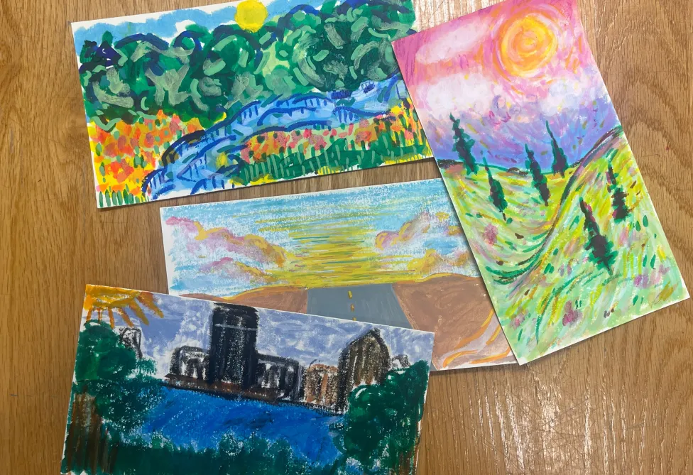 Examples of landscape paintings made in the DIA's Artmaking Studio