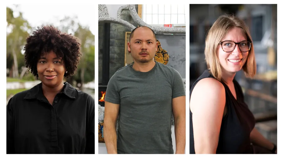 Portraits of ceramic artist Anina Major, furniture designer Jack Craig, and glass artist Kim Harty