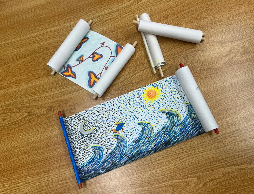 Examples of scrolls made in the DIA's Artmaking Studios