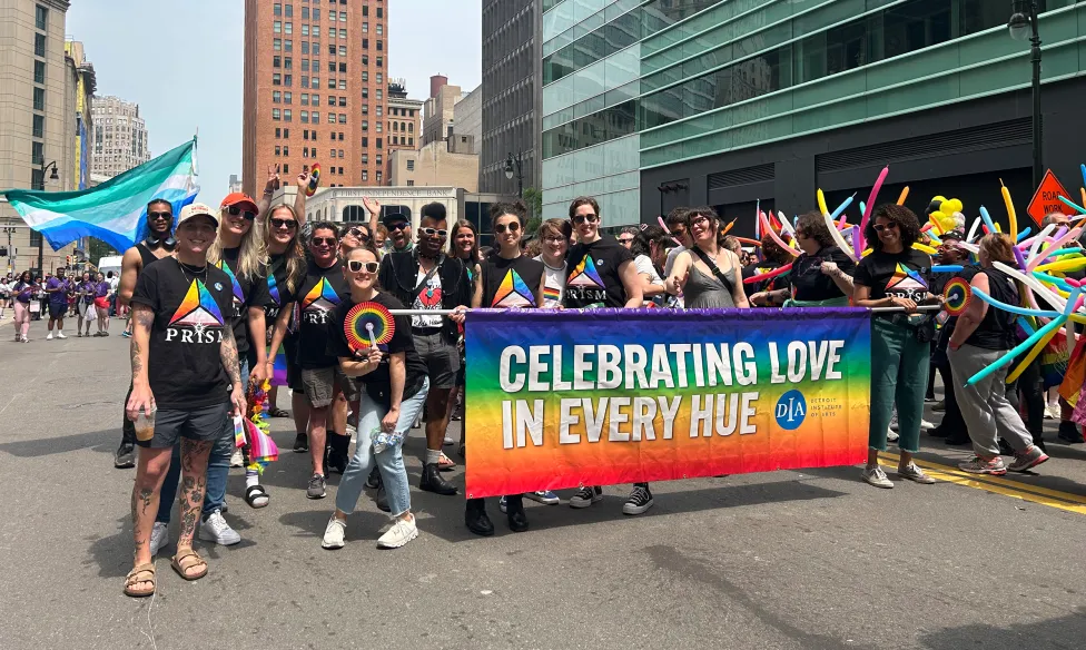 DIA staff and members of PRISM pose at the 2025 Motor City Pride parade
