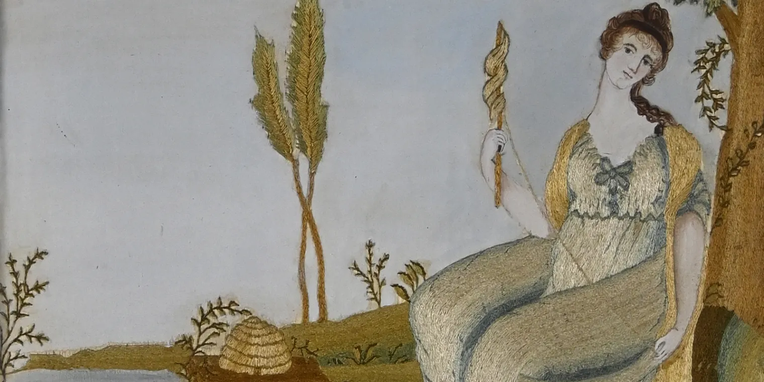 Caroline Porter. All is the Gift of Industry, ca. 1805. Silk and watercolor on silk. Michael R. Payne and Suzanne Rudnick Payne.