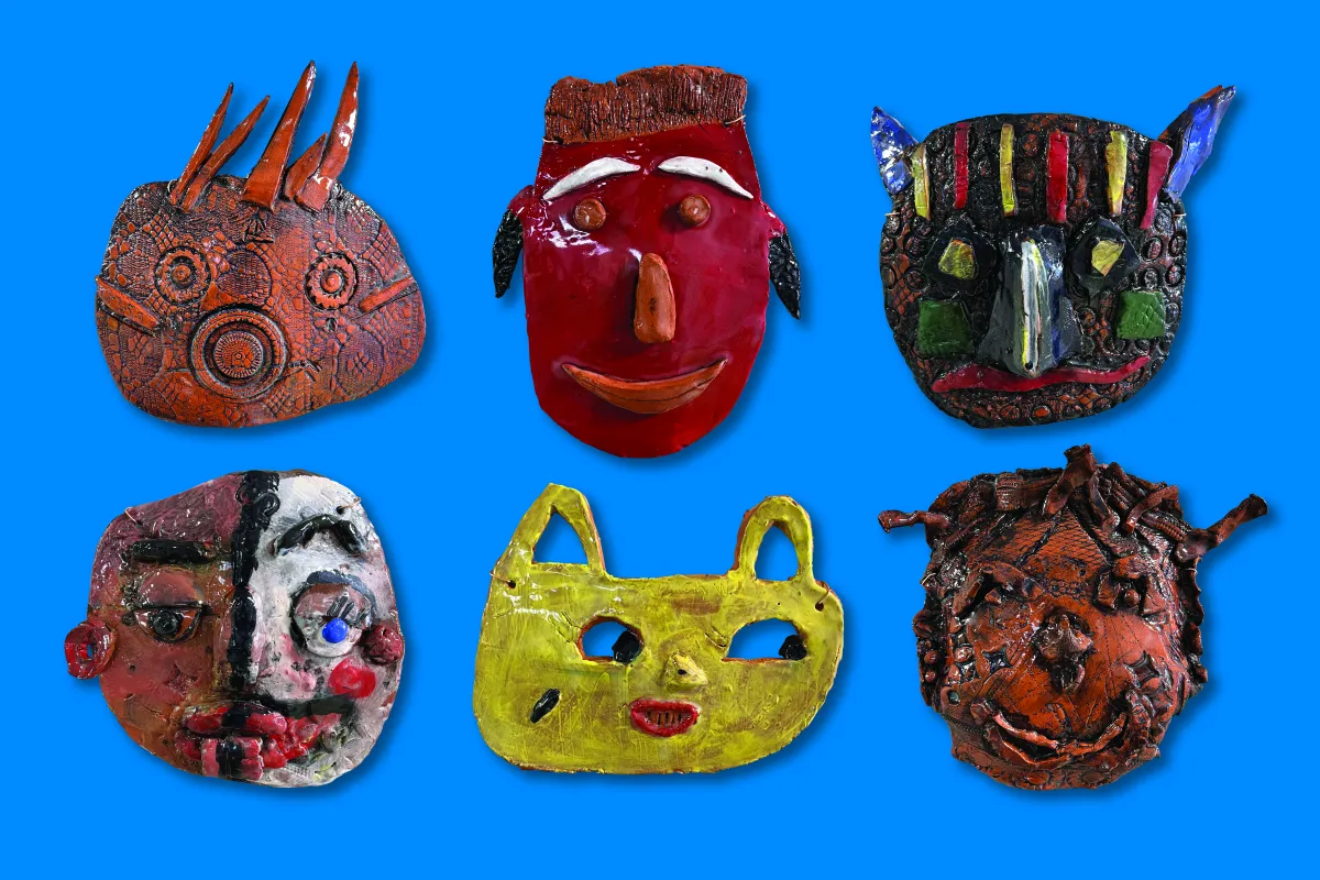 Masks made by community group members for the exhibition