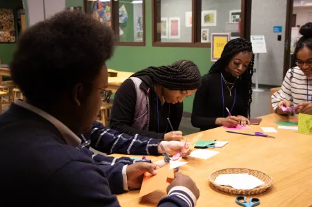 Art-making in the Studio. From left to right, Javohn, Destini, Breanah, and Jaanaki.