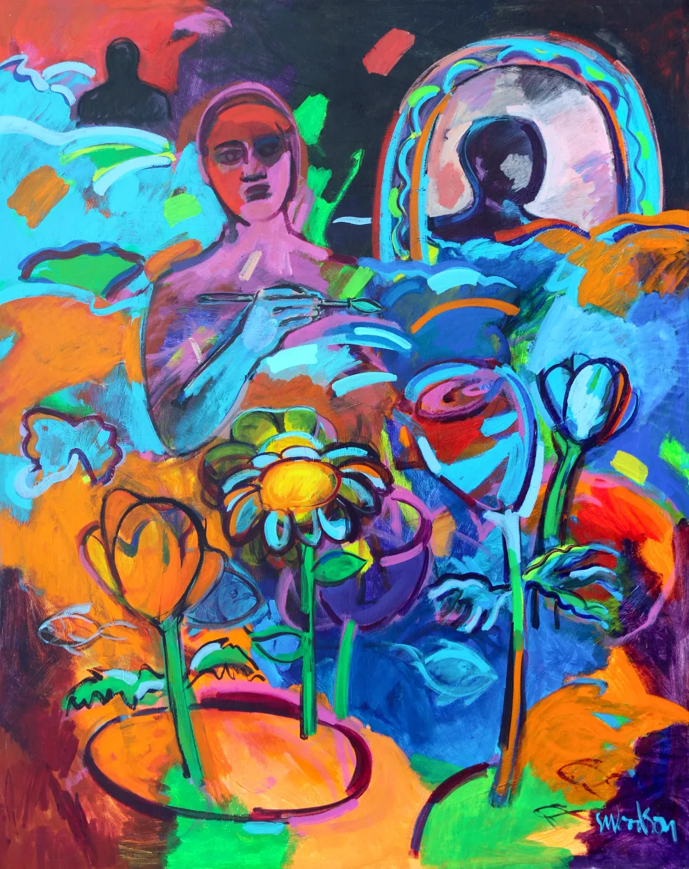 “Reflections and Flowers,” 2006, Shirley Woodson, American; acrylic on canvas.