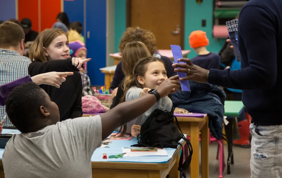 Excited kids in the DIA's art-making studio