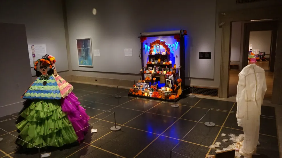 Ofrenda altars set up in the DIA galleries for the 2023 installation of Ofrendas: Celebrating el Dia de Muertos.