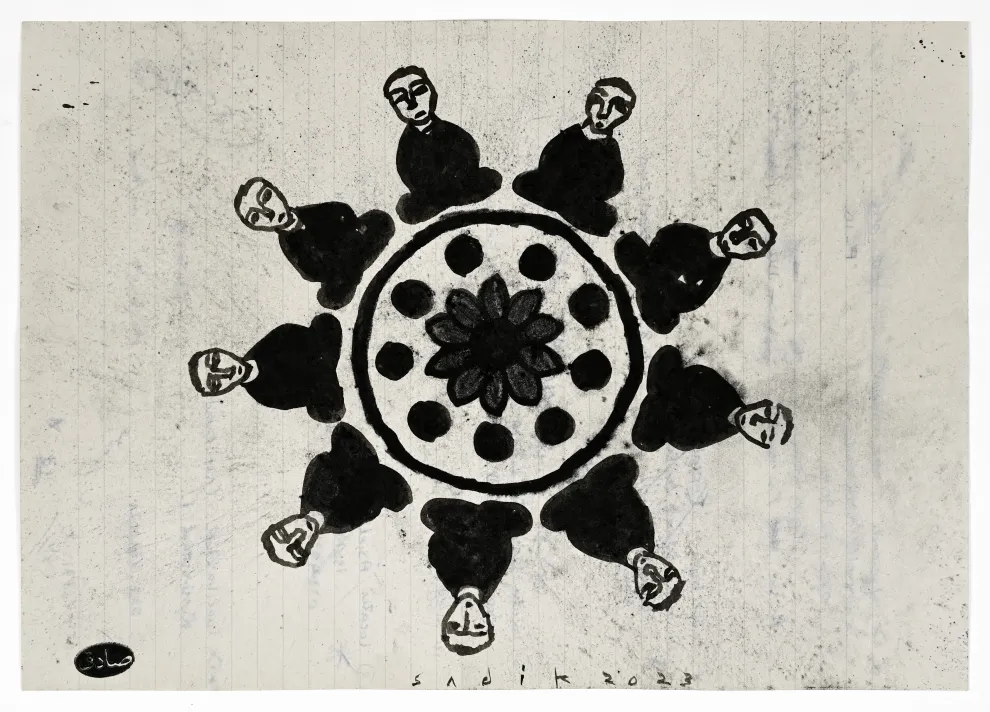 Artist black and white drawing of a star. 