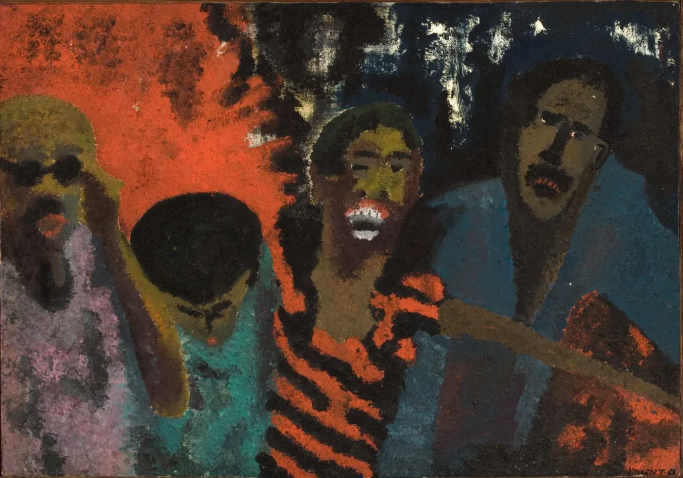 Vincent Smith, The Fire Next Time, 1968, oil and sand on canvas. Detroit Institute of Arts, Museum Purchase, W. Hawkins Ferry Fund, 2005.3.
