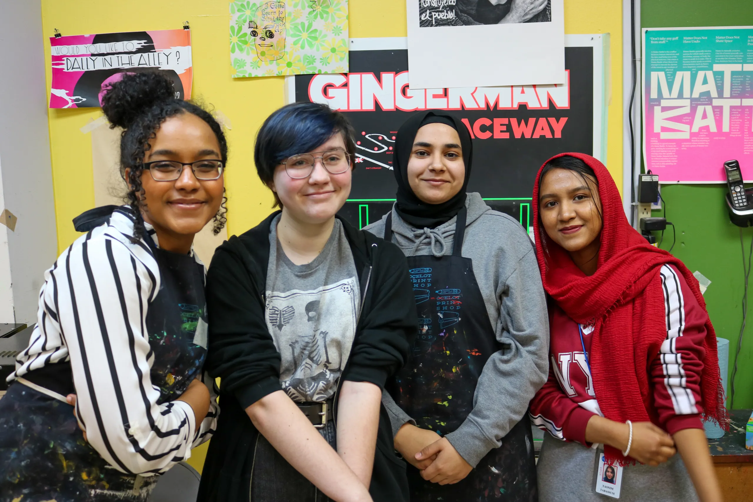 (from left to right) Jaanaki, Alex, Alzhra, Tasnim at Ocelot Print Shop.