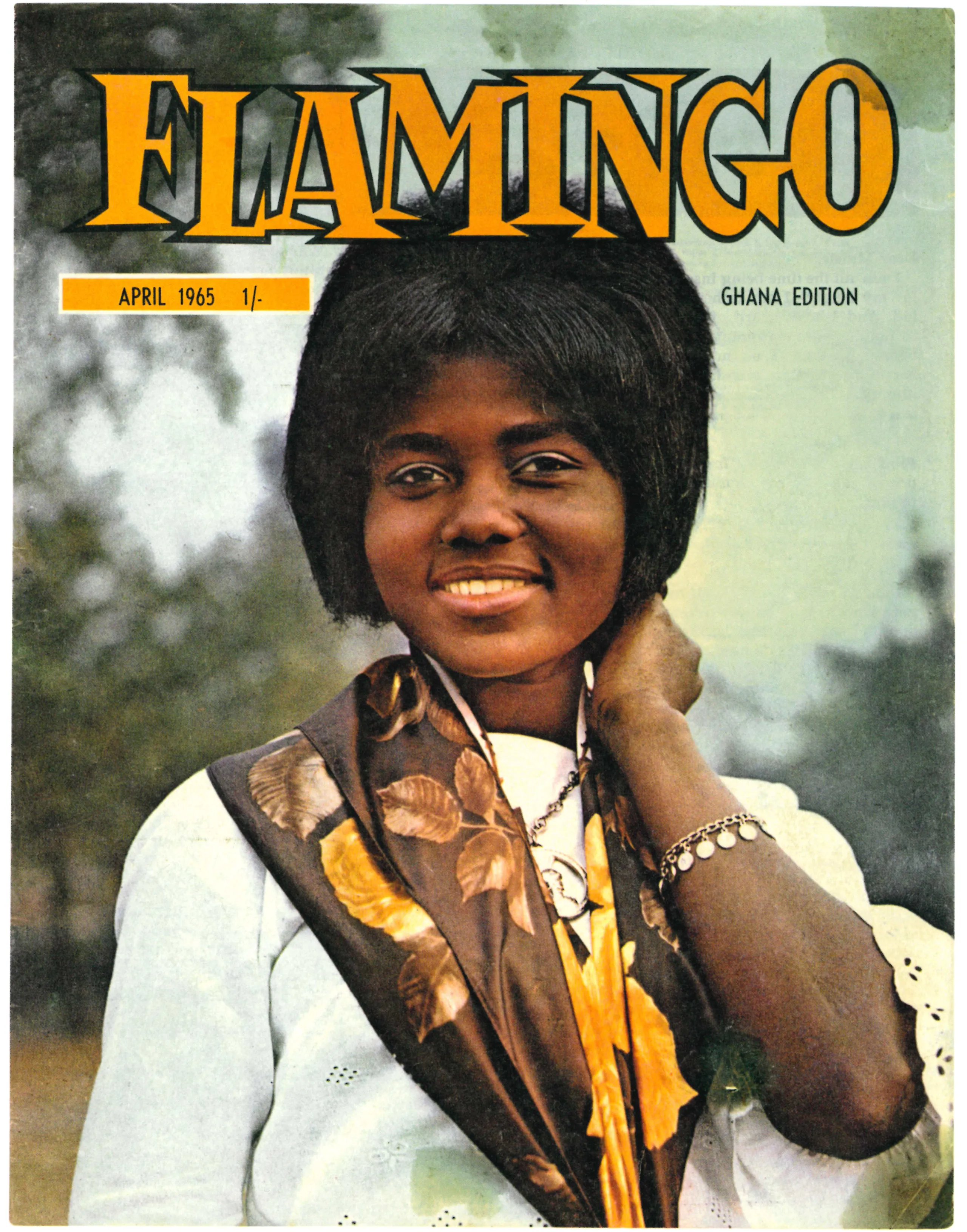 Cover of Flamingo magazine featuring Sarah Mills Okaikoi photographed by James Barnor, April 1965.