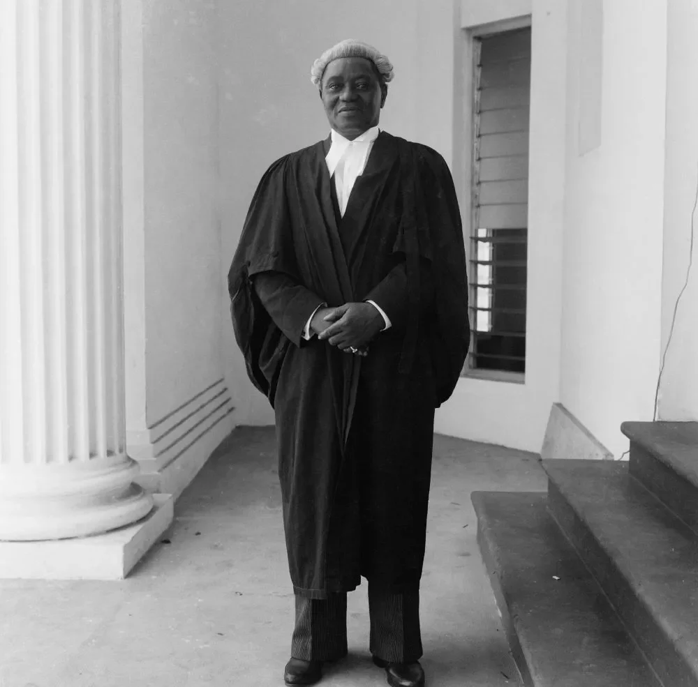 James Barnor (Ghana, b. 1929). Dr. J. B. Danquah, leader of the National Liberation Movement, Accra, 1957 (printed 2010–20). Gelatin silver print. Galerie Clémentine de la Féronnière, Paris. © James Barnor, courtesy Galerie Clémentine de la Féronnière, Paris.