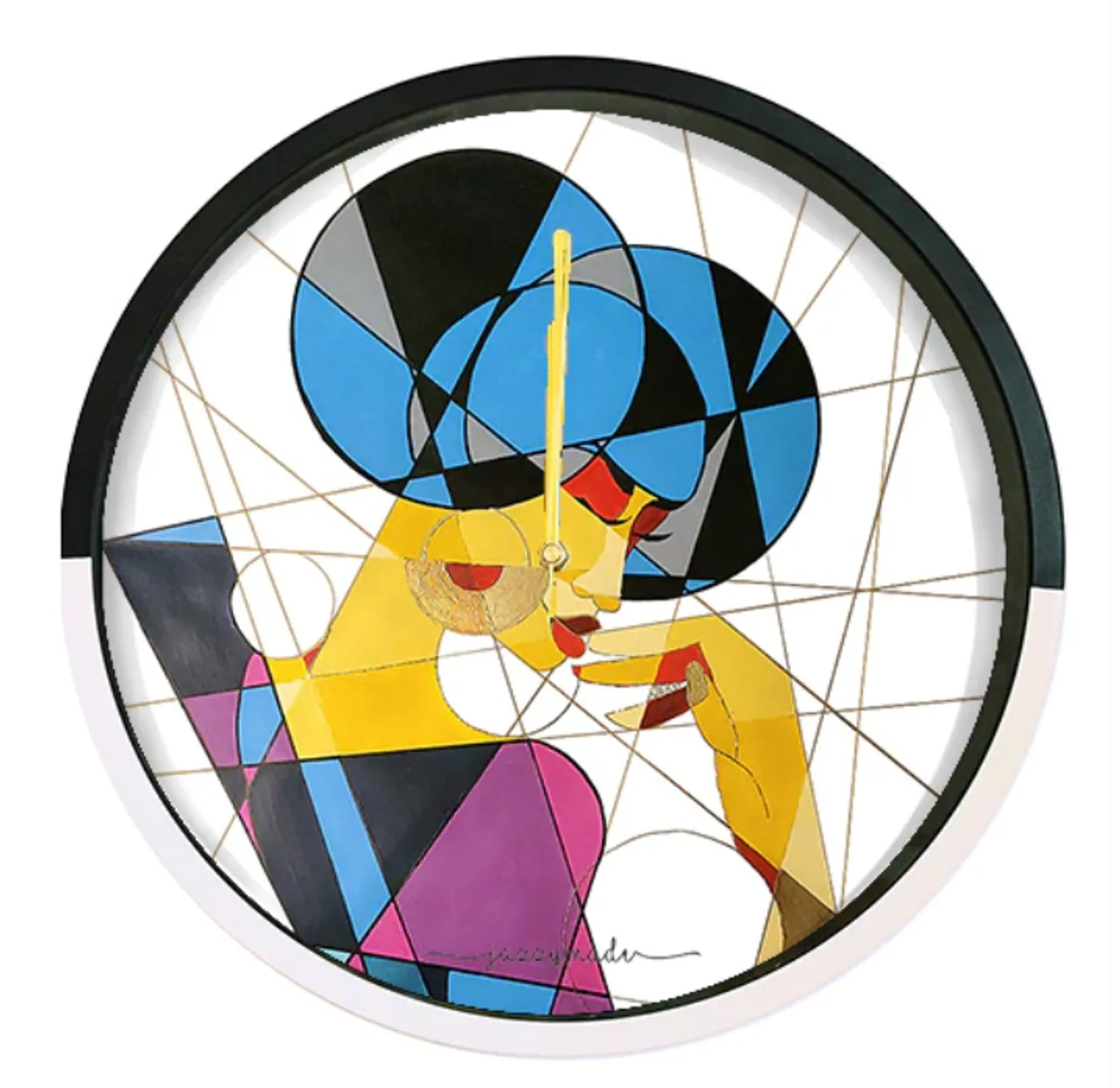 This unique wall clock showcases an original work of art that celebrates the childhood joy of wearing afro puffs