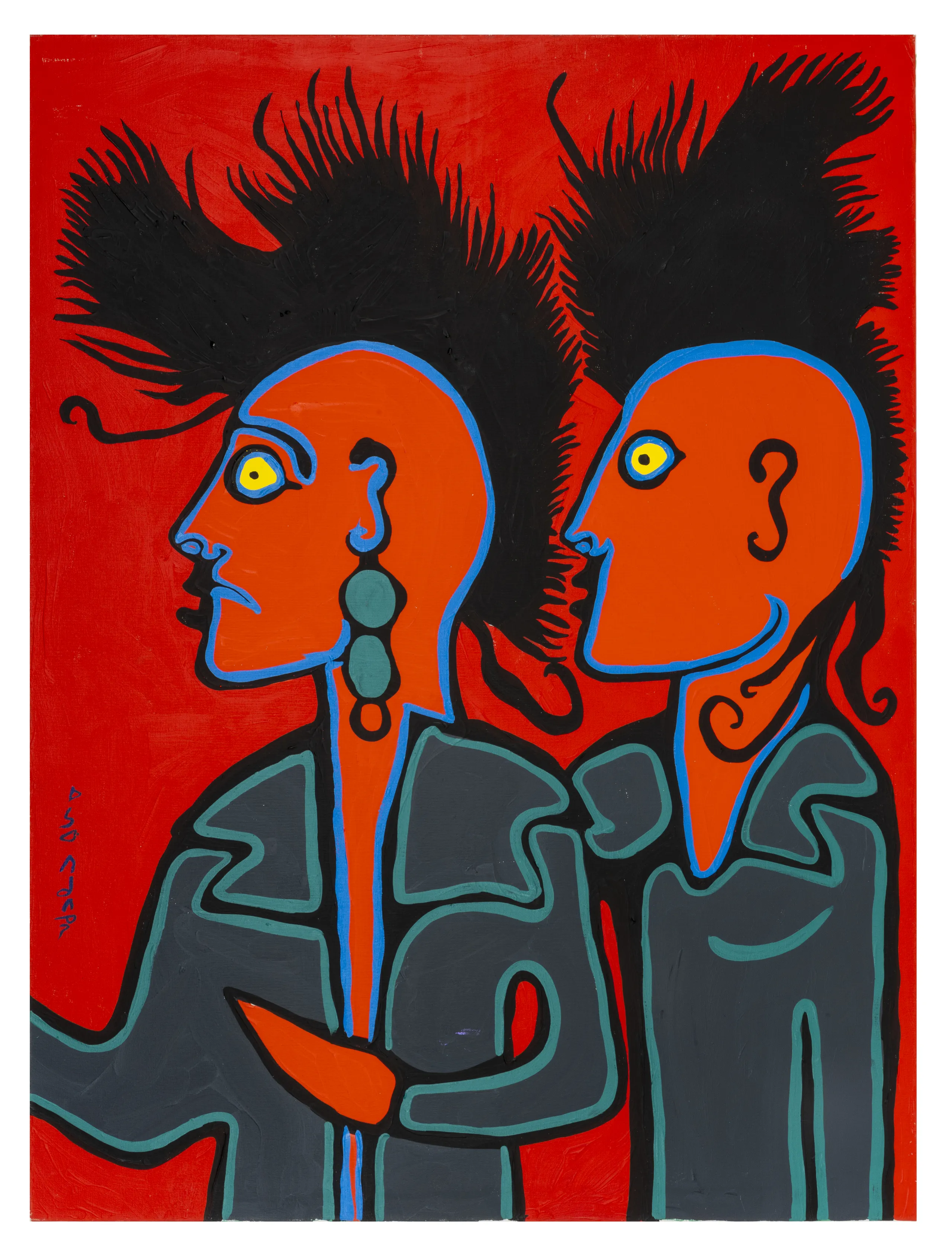 Norval Morrisseau (Bingwi Neyaashi Anishinaabek First Nation), Punk Rockers, 1989. The Estate of Norval Morrisseau