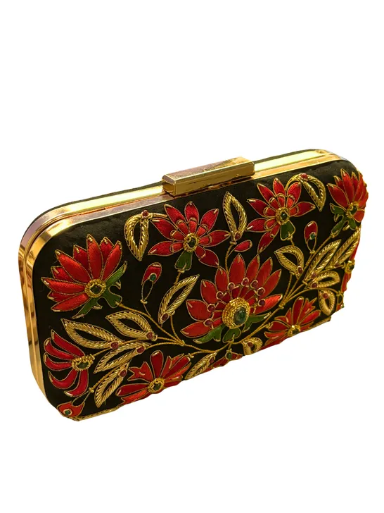 Black Embroidered Evening Bag