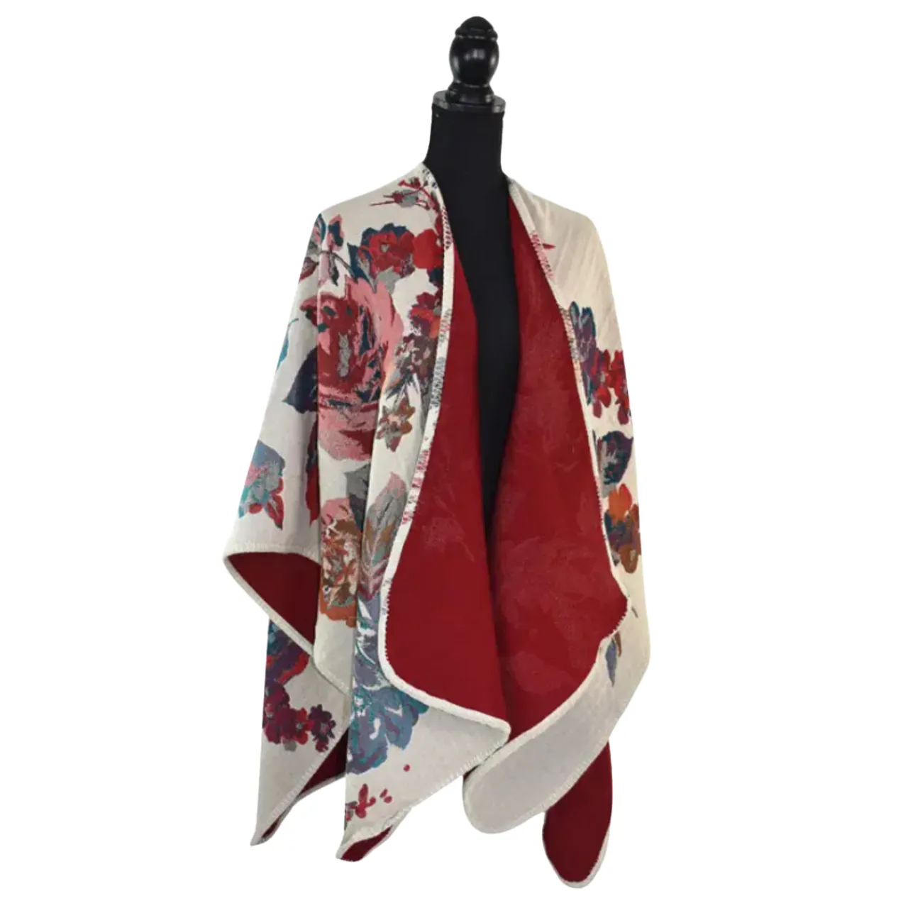 A luxurious wrap with reversible floral and colorblock designs