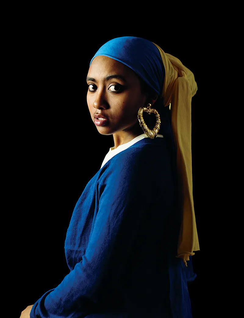 Girl with a Bamboo Earring, 2022, Awol Erizku; duratrans on lightbox. Gift of the Collection of Lisa Applebaum.