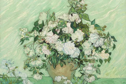 Vincent van Gogh (Dutch, 1853–1890). Roses, 1890. Oil on canvas; 27 15/16 x 35 7/16 in. (71 x 90 cm). National Gallery of Art, Washington, DC, gift of Pamela Harriman in memory of W. Averell Harriman, 1991.67.1.