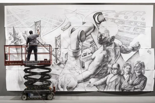 Hubert Massey, Sketch for Detroit-Crossroad of Innovation (in process). Courtesy of Dr. Hubert Massey. 