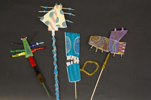 Examples of bug puppets made in the DIA's artmaking studio