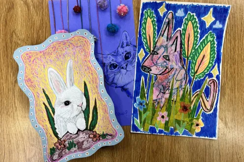 Examples of pet portraits made in the DIA's artmaking studio