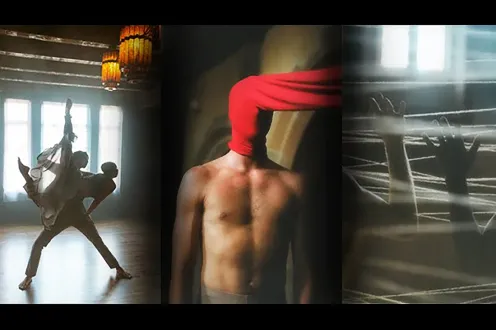 Three images of interpretive dancers combined