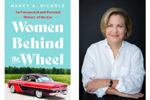 The cover for "The Woman Behind the Wheel," and portrait of the author