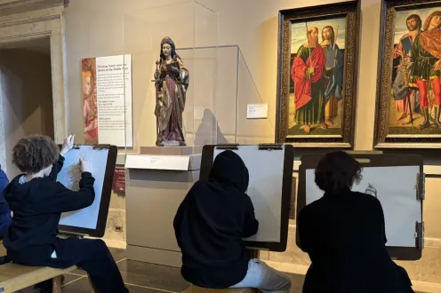 Patrons drawing in the Medieval & Renaissance galleries