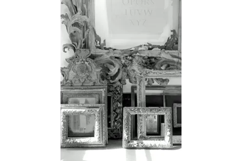 A black and white image of picture frames