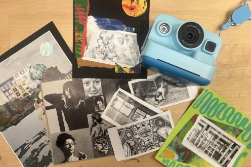 Examples of Instant Photo Collages made in the DIA's Artmaking Studio during a Drop-In Workshop