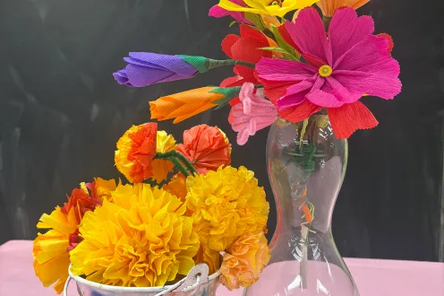 Examples of Paper Flowers made in the DIA's Artmaking Studio